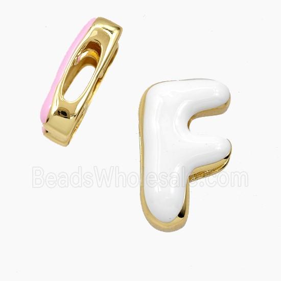 Copper Letter-F Beads Enamel Flat Hole Gold Plated