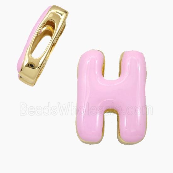 Copper Letter-H Beads Enamel Flat Hole Gold Plated