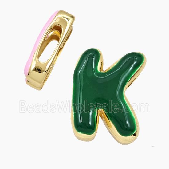 Copper Letter-K Beads Enamel Flat Hole Gold Plated