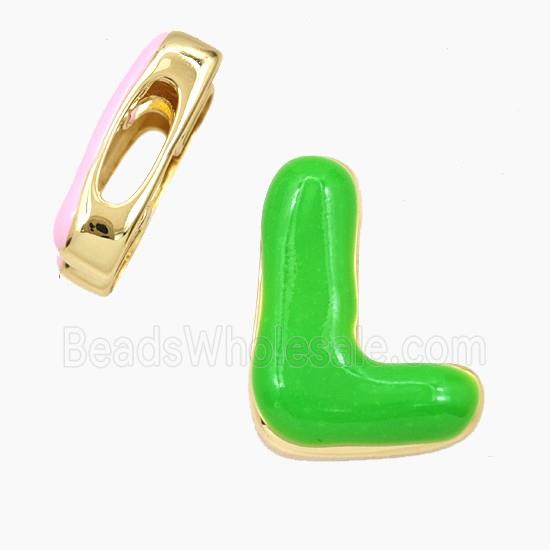 Copper Letter-L Beads Enamel Flat Hole Gold Plated