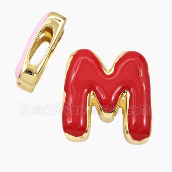 Copper Letter-M Beads Enamel Flat Hole Gold Plated