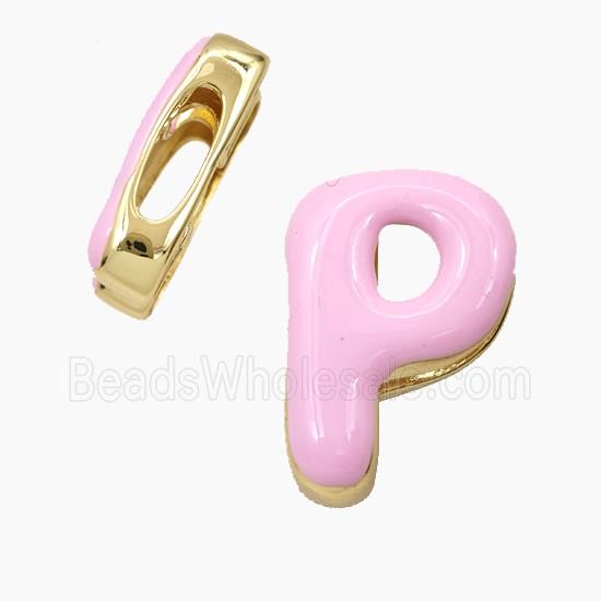 Copper Letter-P Beads Enamel Flat Hole Gold Plated