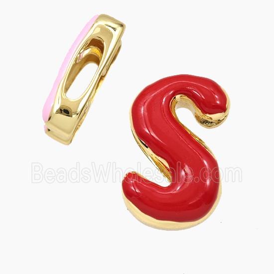 Copper Letter-S Beads Enamel Flat Hole Gold Plated