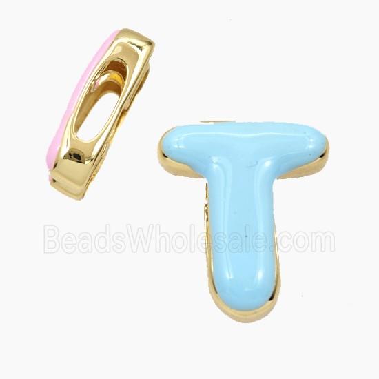 Copper Letter-T Beads Enamel Flat Hole Gold Plated