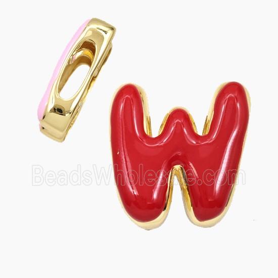 Copper Letter-W Beads Enamel Flat Hole Gold Plated
