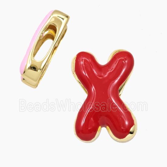 Copper Letter-X Beads Enamel Flat Hole Gold Plated