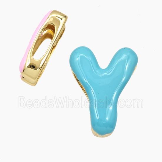 Copper Letter-Y Beads Enamel Flat Hole Gold Plated