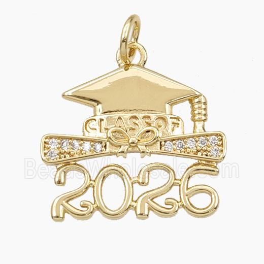 Graduation Cap Charms Copper Pendant Pave Zirconia 2026 Gold Plated