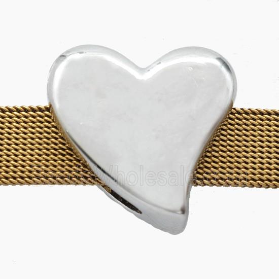 Copper Heart Beads Flat Hole Platinum Plated