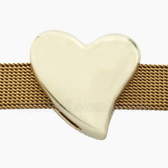 Copper Heart Beads Flat Hole Gold Plated