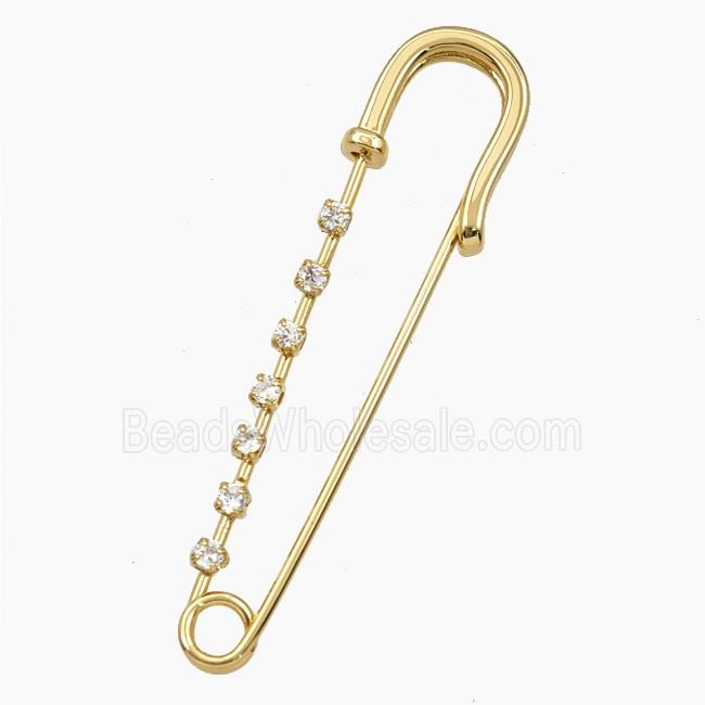 Copper Safety Pin Pave Zirconia Brooch Gold Plated