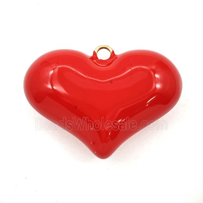 Copper Heart Pendant Red Enamel Hollow Gold Plated