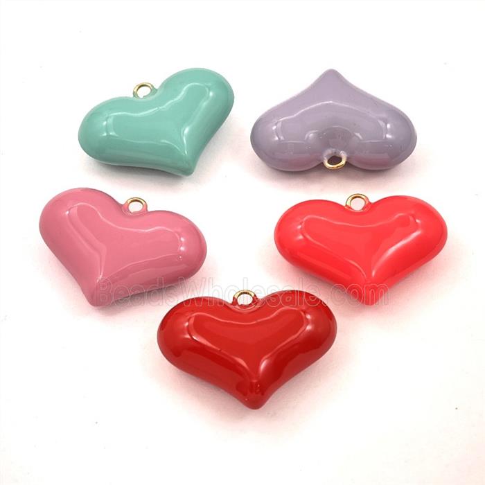 Copper Heart Pendant White Enamel Hollow Gold Plated Mixed