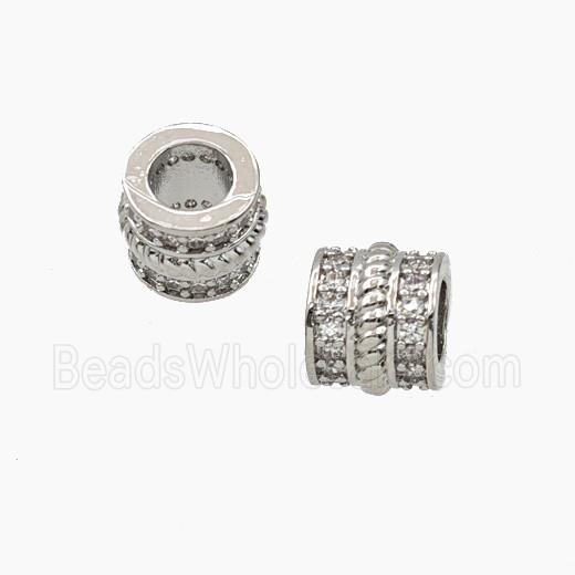 Copper Tube Beads Micropave Zirconia Large Hole Platinum Plated