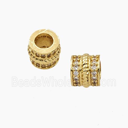 Copper Tube Beads Micropave Zirconia Large Hole Gold Plated