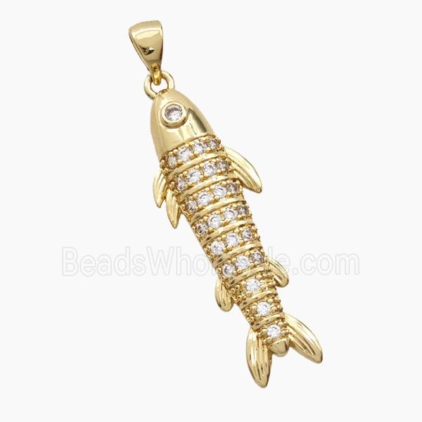 Copper Fish Pendant Pave Zirconia Gold Plated