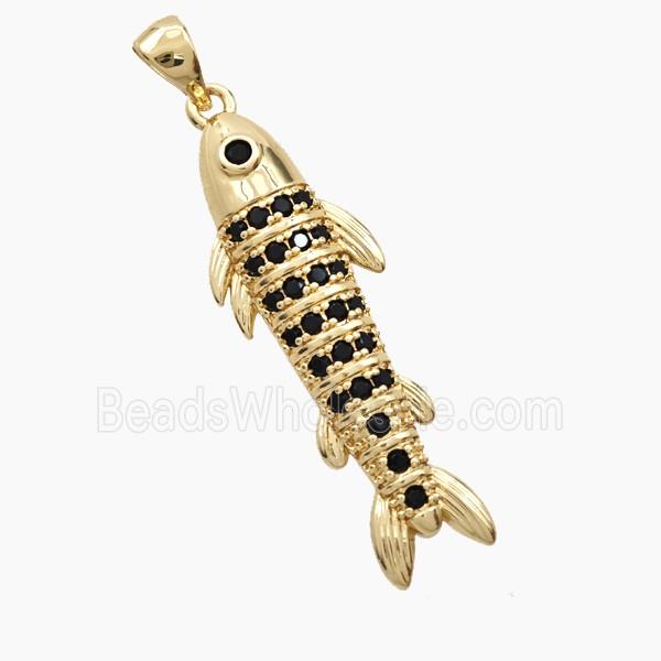 Copper Fish Pendant Pave Zirconia Gold Plated