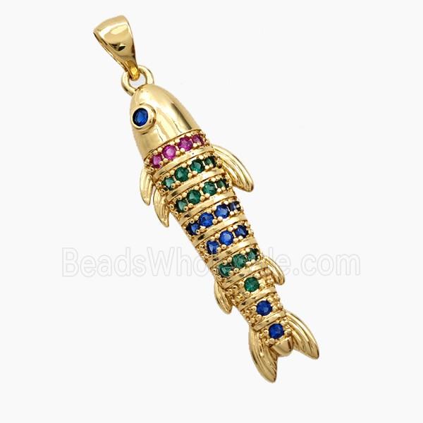 Copper Fish Pendant Pave Zirconia Gold Plated