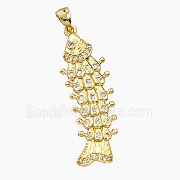 Copper Fishbone Pendant Pave Zirconia Gold Plated