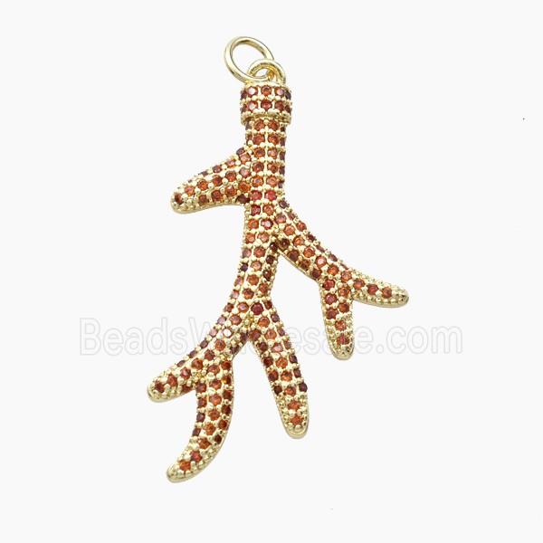 Coral Branch Charms Copper Pendant Pave Zirconia Gold Plated