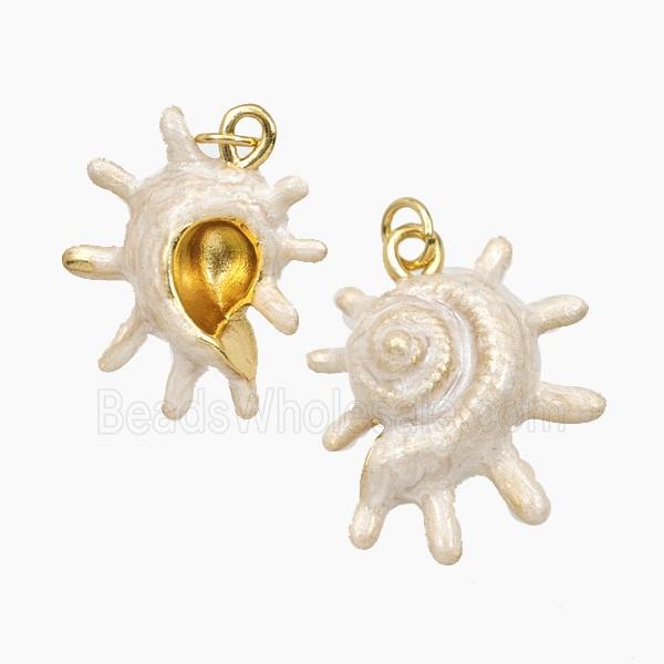 Spiny Oyster Charms Copper Pendant White Painted Gold Plated
