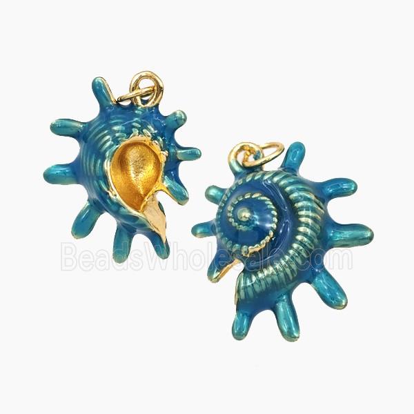 Spiny Oyster Charms Copper Pendant Blue Painted Gold Plated