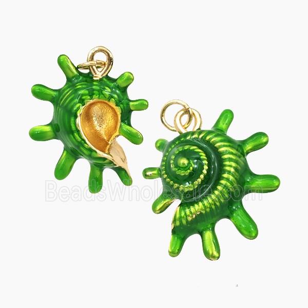Spiny Oyster Charms Copper Pendant Green Painted Gold Plated