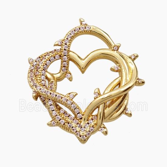Copper Thorns Heart Pendant Micropave Zirconia Gold Plated