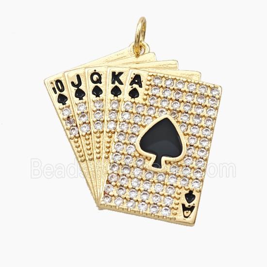 Playing Cards Charms Copper Pendant Pave Zirconia Enamel Gold Plated