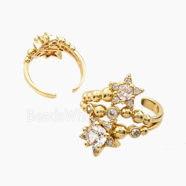 Copper Rings Micropave Zirconia Star Gold Plated