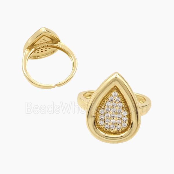 Copper Rings Micropave Zirconia Teardrop Gold Plated