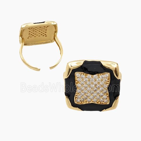 Copper Rings Micropave Zirconia Enamel Clover Gold Plated