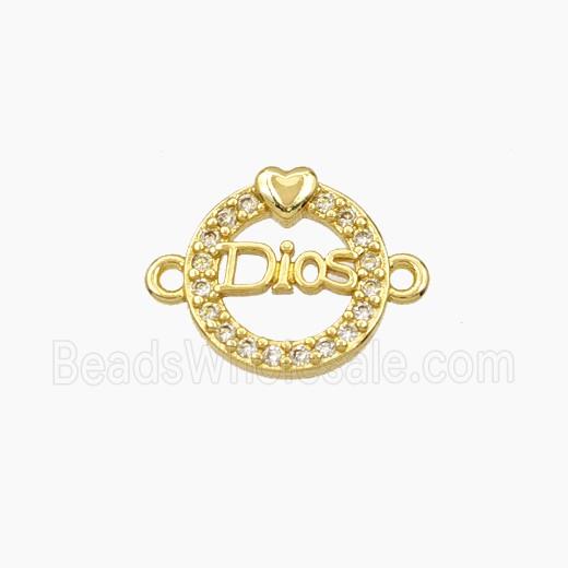 Copper Circle Connector Pave Zirconia Dios Heart Gold Plated
