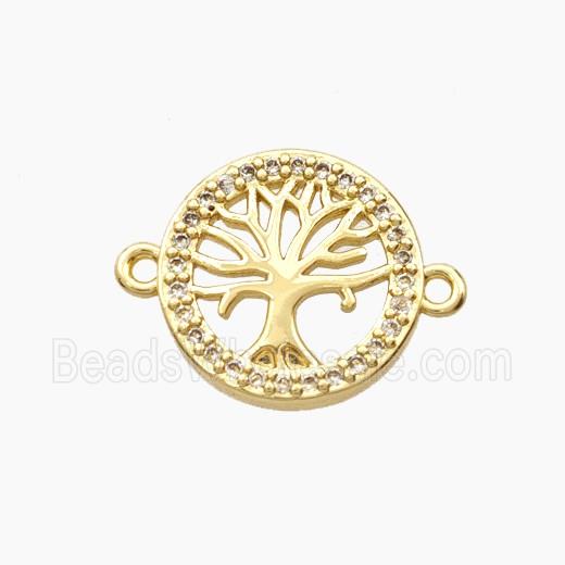 Copper Tree Of Life Connector Pave Zirconia Gold Plated