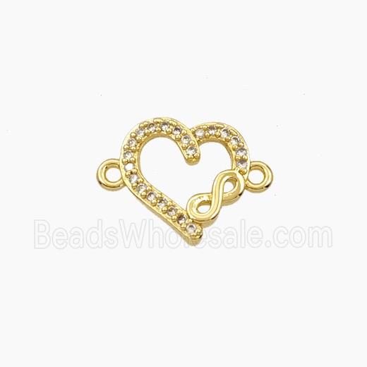 Copper Heart Connector Pave Zirconia Gold Plated