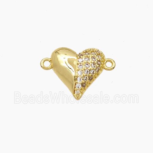 Copper Heart Connector Pave Zirconia Gold Plated