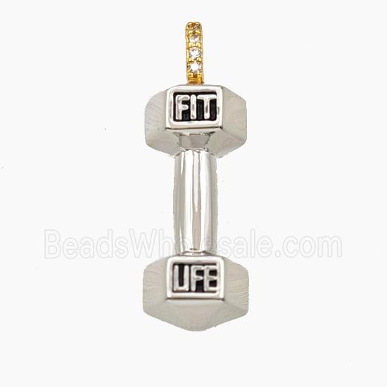 Dumbell Charms Copper Pendant Sports Platinum Plated