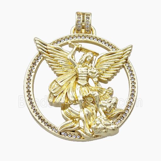 Copper Saint Michael Pendant Pave Zirconia Gold Plated