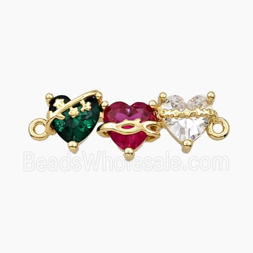 Copper Heart Connector Pave Crystal Glass Gold Plated