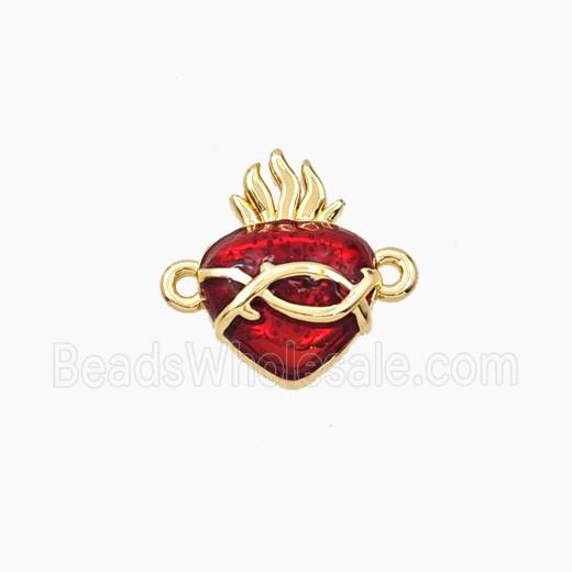 Copper Sacred Heart Connector Red Painted Gold Plated