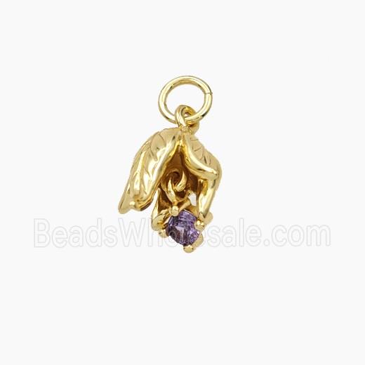 Copper Flower Pendant Pave Zirconia Gold Plated
