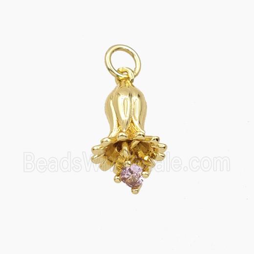 Copper Flower Pendant Pave Zirconia Gold Plated