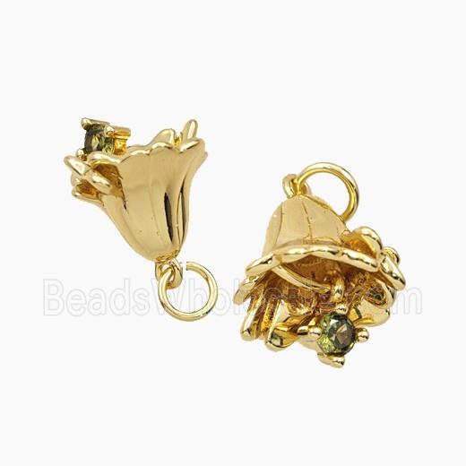 Copper Flower Pendant Pave Zirconia Gold Plated