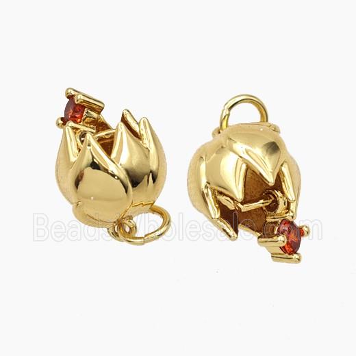 Copper Flower Pendant Pave Zirconia Gold Plated