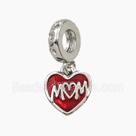 Copper Heart Pendant MOM Enamel Platinum Plated