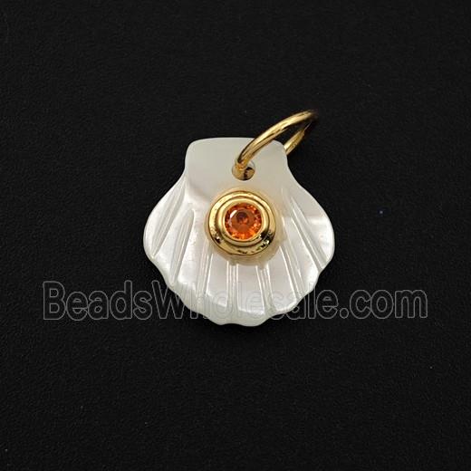 MOP Shell Pendant Pave Zirconia Scallop