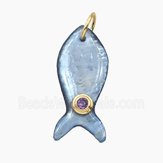 Blue Abalone Shell Fish Pendant Pave Zirconia