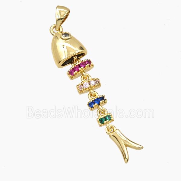 Copper Fishbone Pendant Pave Zirconia Gold Plated