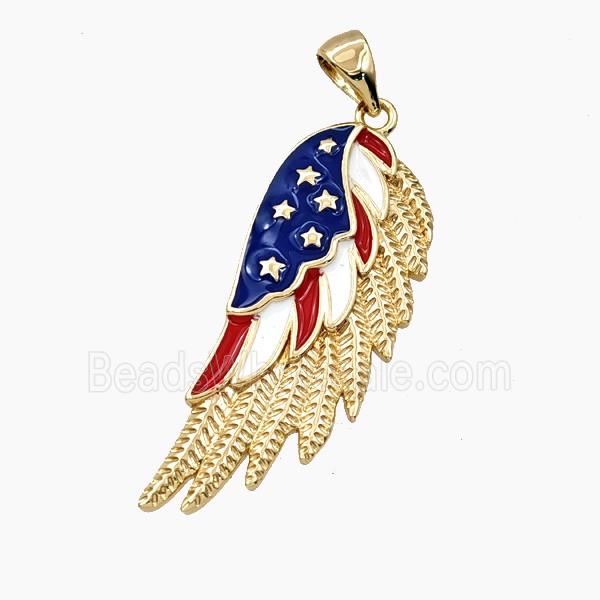Copper Angel Wings Pendant Enamel American Flag Gold Plated