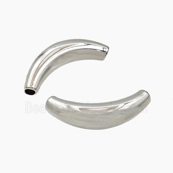 Copper Tube Beads Curving Crescent Large Hole Platinum Plated